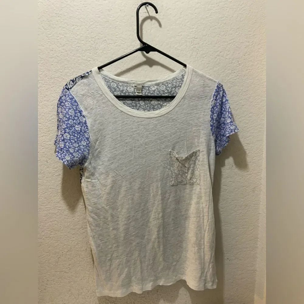 J.Crew Color Block Floral Tshirt Size S 100% linen